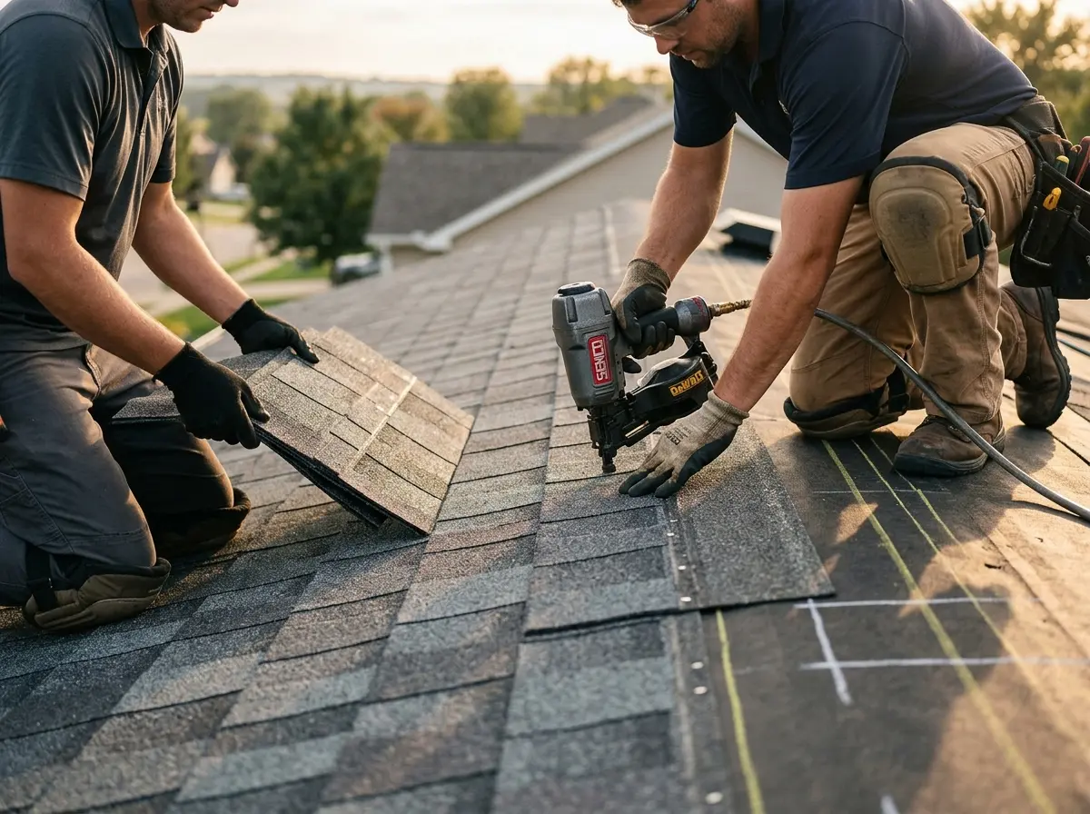 Professional roofer working on a residential roof in Limerick